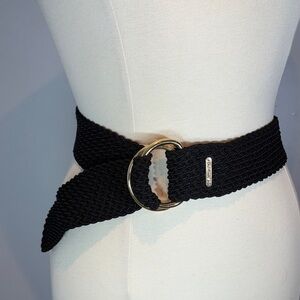 Lauren Ralph Lauren Black Woven Nylon Belt with Gold Ring Buckle M/L